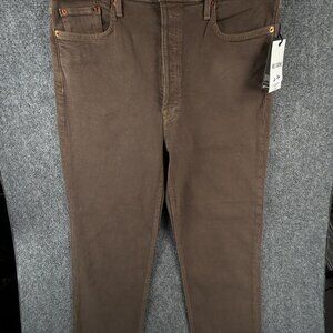 NWT RE/DONE 70s Ultra High Rise Stovepipe Jeans Brown Denim 32 Women Trouser